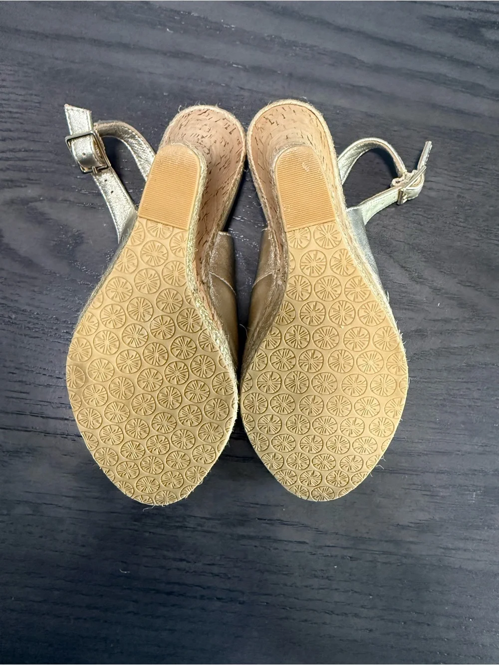 Lilly Pulitzer Gold Metallic Cork Wedge Espadrille Sandals Women’s Size 6